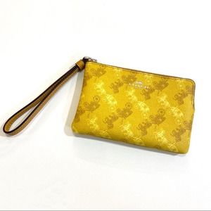 COACH NWOT Corner Zip Wristlet Yellow Logo Wallet Horse Carriage OS